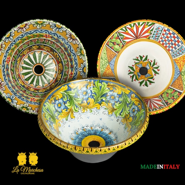 Fregadero de cerámica Caltagirone para interior o exterior 36/37 cm – Varias decoraciones