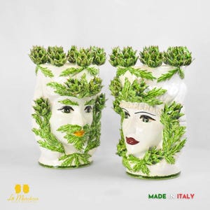 Sicilian Moor&#39;s Heads Artichokes in Caltagirone Ceramic White 39 cm