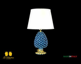 Lampe pomme de pin sicilienne, céramique de Caltagirone, 30 cm, base ornée - Couleurs variées