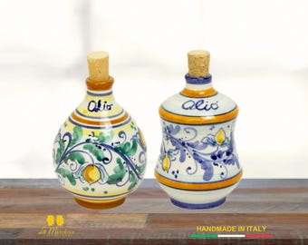 Aceitera de cerámica de Caltagirone decorada a mano – Tonda y Albarello