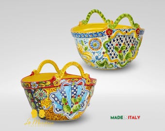 Maceta de cerámica Caltagirone con forma de Coffa - Diversas decoraciones