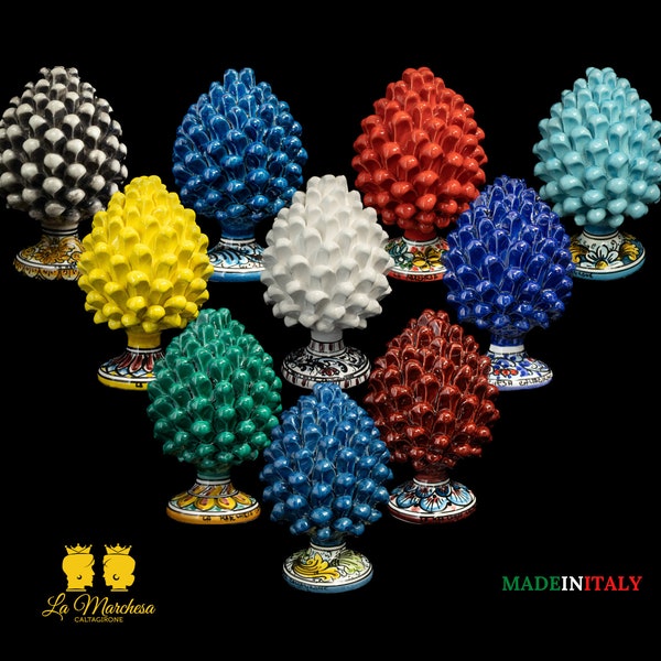 Sicilian pine cone in Caltagirone ceramic 21 cm - Various colours