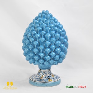 Handgefertigter Tannenzapfen aus Caltagirone-Keramik, Hellblau, 31 cm