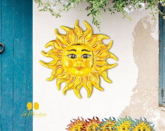 Feu Mural Soleil en Céramique de Caltagirone 28 cm - Couleurs Assorties