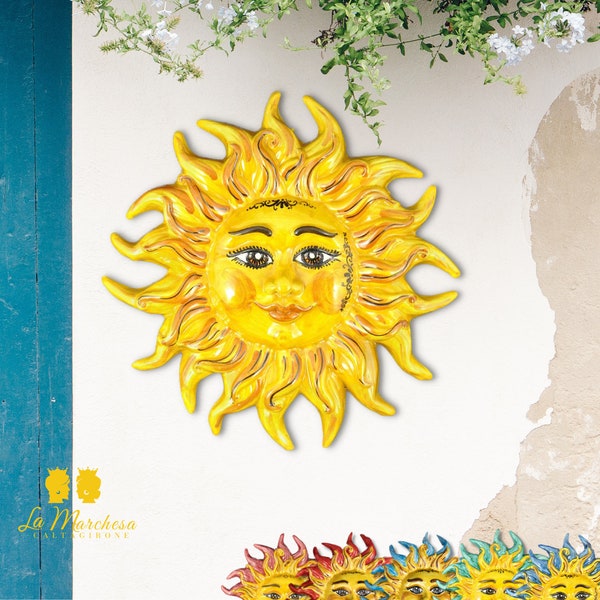 Sole Fuoco da parete in Ceramica di Caltagirone 28cm - Colori Assortiti