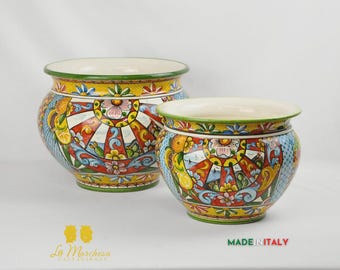 Caltagirone Ceramic Planter, Sicilian Cart - Various Sizes