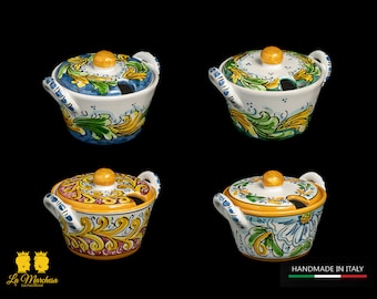 Cheese/sugar bowl in Caltagirone ceramic with baroque decoration