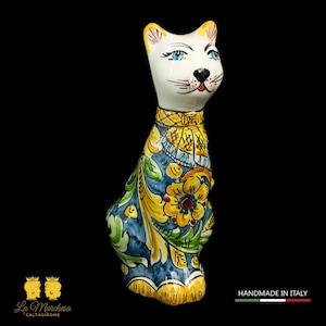 Blaue verzierte Caltagirone-Keramikkatze cm25