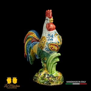 Hand-decorated Caltagirone Ceramic Rooster 38 cm