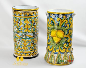 Jarrón cilíndrico decorado de cerámica de Caltagirone, 40 cm - Varias decoraciones