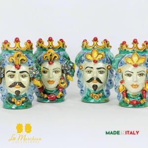 Moor&#39;s Heads in Caltagirone Ceramics Green Copper Turban 15 cm - Various Models