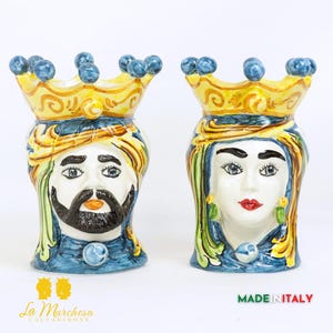 Moor&#39;s Heads Blue Crown in Caltagirone Ceramic 15 cm