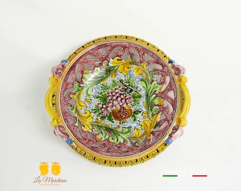 Caltagirone ceramic centerpiece decorated with burgundy fruit 31 cm