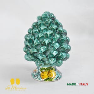 Sicilian Pine Cone in Caltagirone Ceramic, Copper Green, 17 cm, 1960s