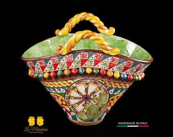 Vaso Coffa Siciliana portavaso Ceramica di Caltagirone madreperla 41cm