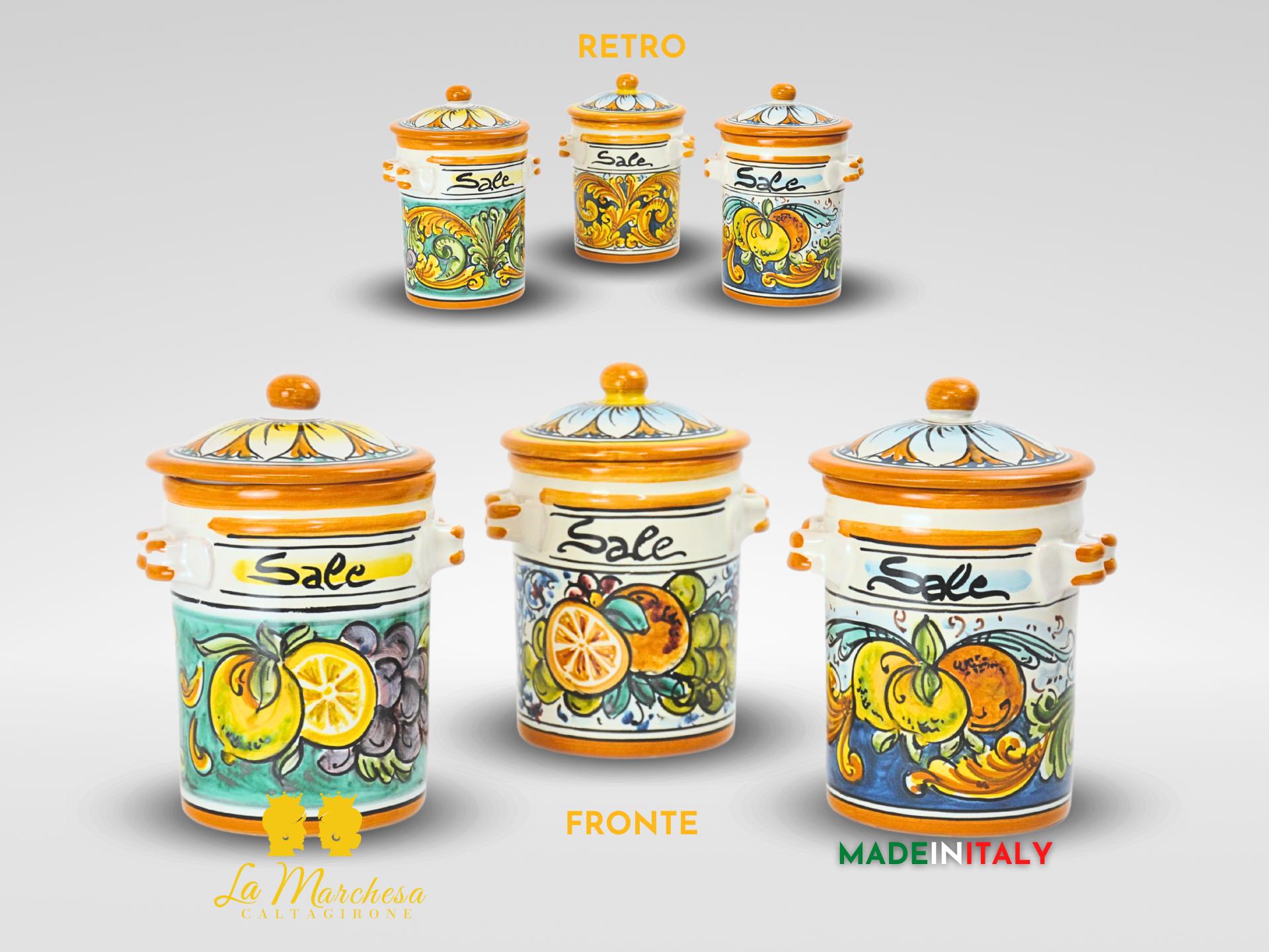 heavenlife Porta Sale e Zucchero, 3 Pcs Sale e Zucchero Barattoli, Zuccheriera in Ceramica, da 300ml con Cucchiaio e Coperchio in Legno per Condimento, Formaggio