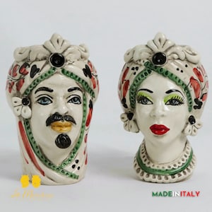 Moor&#39;s Heads Decorated in Caltagirone Ceramic 14H