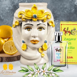 Moor&#39;s Head in Caltagirone Ceramics with Sicilian Orange Blossom Colonia Spray Zuma