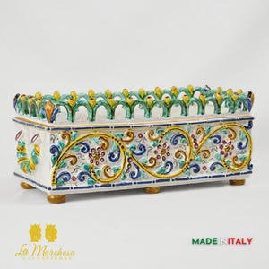 Maceta rectangular de cerámica Caltagirone, 36 cm