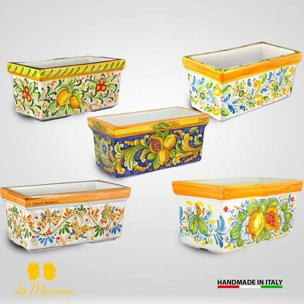 Rectangular Caltagirone ceramic planter 31 cm - various decorations