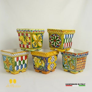 Caltagirone keramische buitenbloempot met diverse decoraties, 17 cm