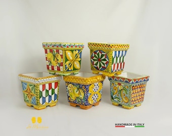 Caltagirone Ceramic Outdoor Planter with Various Decorations, 17 cm