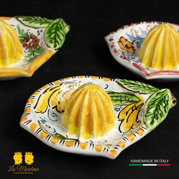 Dekorierte Zitronen-Zitruspresse aus Caltagirone-Keramik