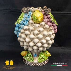 Sicilian pine cone ceramic from Caltagirone with fruit applications 28 cm smoked