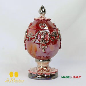 Decorated Egg in Caltagirone Ceramic Gold and Platinum Bordeaux 26 cm