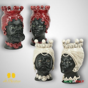 Satin Moor&#39;s Heads Design in Caltagirone Ceramics 35 cm - Various Colors