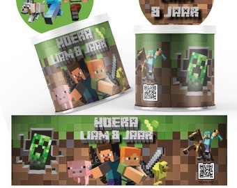 Minecraft Pringles wikkel traktatie printable, verjaardagsfeestje digitaal printbestand gepersonaliserd mini pringles label 40 gr / 1.3 oz