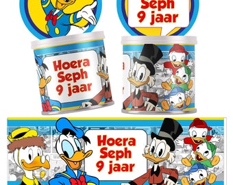 Pringles wikkel Donald Duck traktatie printable, verjaardagsfeestje Donald Duck mini pringles chips label digitaal print bestand