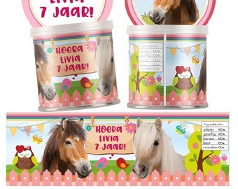 Paarden Pringles wikkel chips traktatie verjaardag gepersonaliseerd bewerkbaar digitaal bestand mini Pringles label 40gr / 1,3 0z