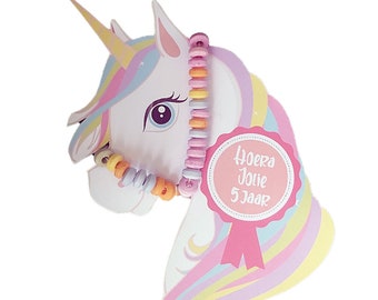 Unicorn traktatie snoepketting, gepersonaliseerde eenhoorn traktatie, digitaal print bestand. Originele traktatie voor Unicorn feestje.