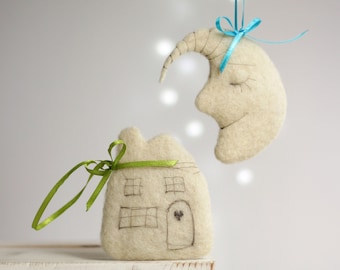 Needle Felted Baby's First Christmas Ornament, Sweet Dreams, Little Moon And Cortege, Baby Room, Felted Christmas, Stocking Stuffer