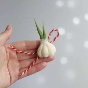 Needle Felted Garlic Brooch, Martenitsa, Bulgarian tradition related to welcoming the upcoming spring Good Luck Talisman,