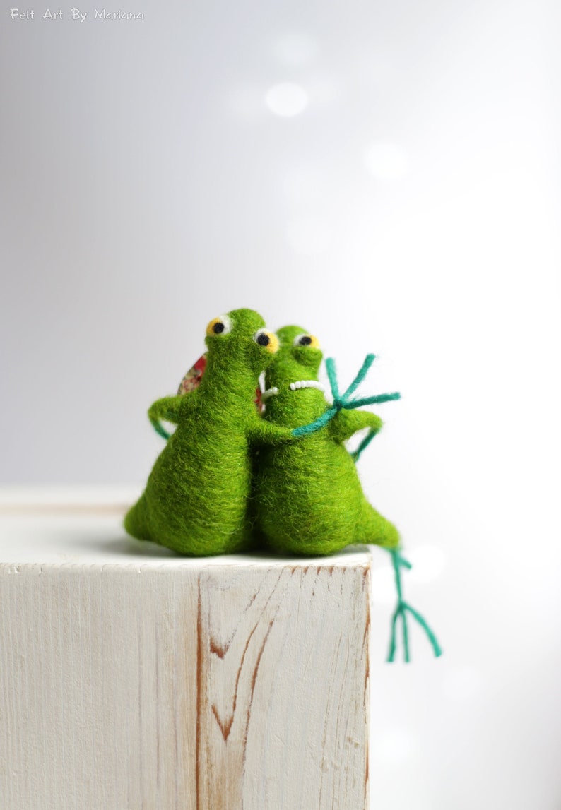 Needle Felted Frogs, Hugged Frogs, Newly-weds Gift, Needle Felt Animals, Christmas, Weeding, Valentine Gift Idea, Cake Topper, Anniversary image 1