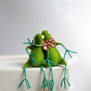 Needle Felted Frogs, Hugged Frogs, Newly-weds Gift, Needle Felt Animals, Christmas, Weeding, Valentine Gift Idea, Cake Topper, Anniversary image 4
