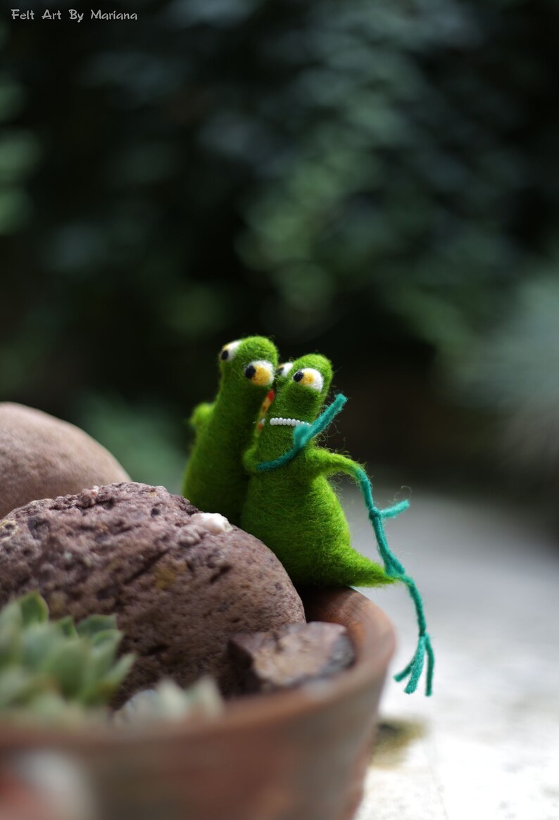 Needle Felted Frogs, Hugged Frogs, Newly-weds Gift, Needle Felt Animals, Christmas, Weeding, Valentine Gift Idea, Cake Topper, Anniversary image 8