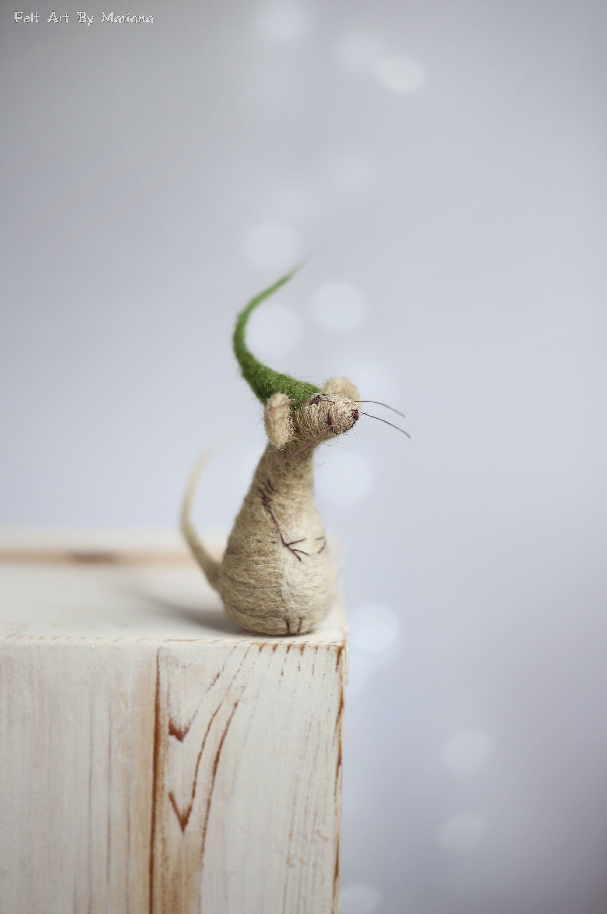 Needle Felted Christmas Mouse: Wool Elf with Green Hat, Christmas Ornament