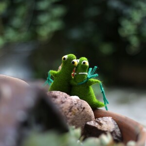 Needle Felted Frogs, Hugged Frogs, Newly-weds Gift, Needle Felt Animals, Christmas, Weeding, Valentine Gift Idea, Cake Topper, Anniversary image 5