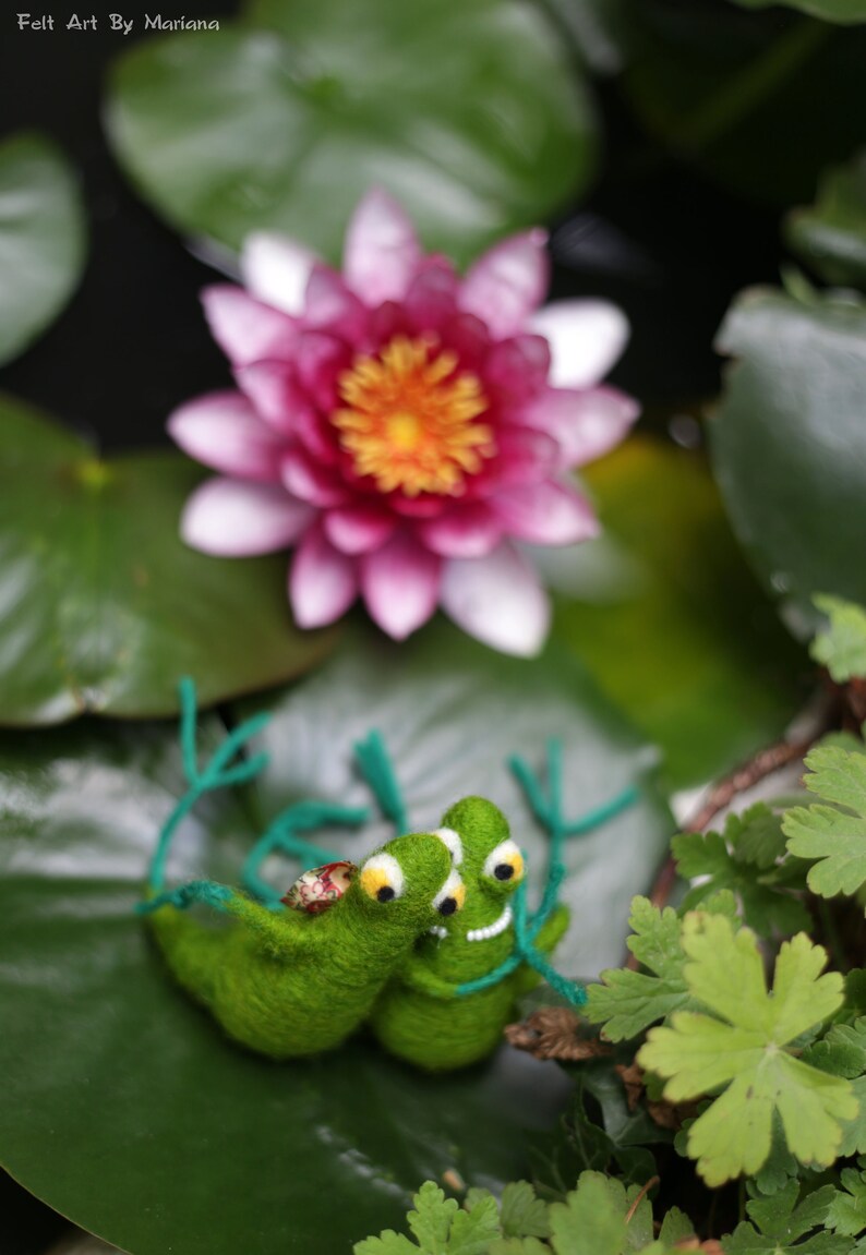 Needle Felted Frogs, Hugged Frogs, Newly-weds Gift, Needle Felt Animals, Christmas, Weeding, Valentine Gift Idea, Cake Topper, Anniversary image 3