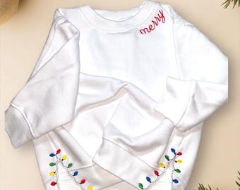 Embroidered Christmas Lights Cut Hem sweatshirt