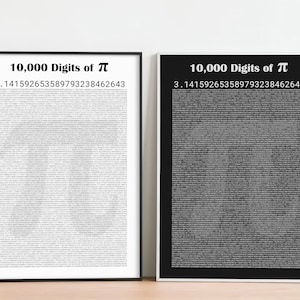 Pi Zahl, Zehntausendstellen von Pi Math Poster, Mathe Dekor für Pi Day, Geschenk für Professor, Mathematiker, Schwarzweiß-Versionen
