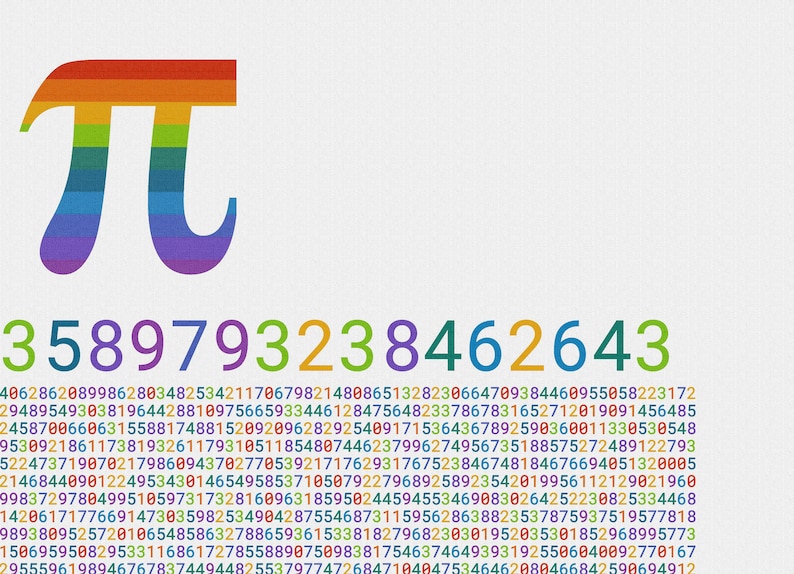 Pi number ten thousand digits of pi math decor rainbow color digits