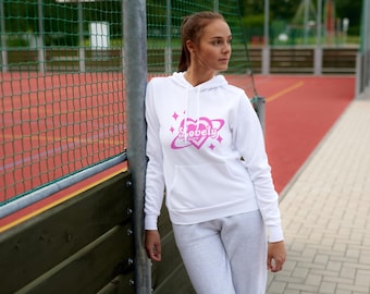 Pink Heart Graphic Hoodie, Kawaii Club Sweatshirt, Gift for Her
