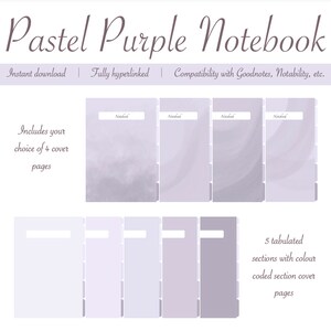 5 Section Digital Pastel Purple Notebook, Goodnotes Notebook ...