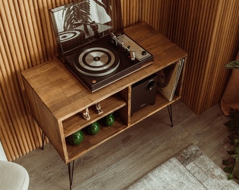 Large Record Player Stand, plattenspieler mobel, Turntable Station With Storage, Large Record Player Cabinet