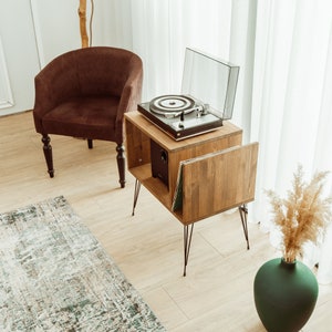 Mid-Century - Soporte para tocadiscos de vinilo con almacenamiento de hasta  100 álbumes, mesa de tocadiscos para sala de estar, dormitorio, oficina