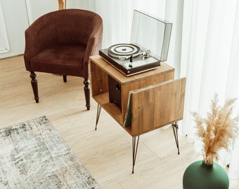 Large Record Player Stand, plattenspieler mobel, Turntable Station With Storage, Large Record Player Cabinet